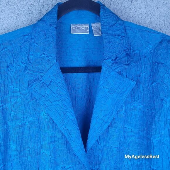 Chicos Blue Textured Crinkle Blazer Jacket Size 1 Medium Statement Career - Picture 5 of 15